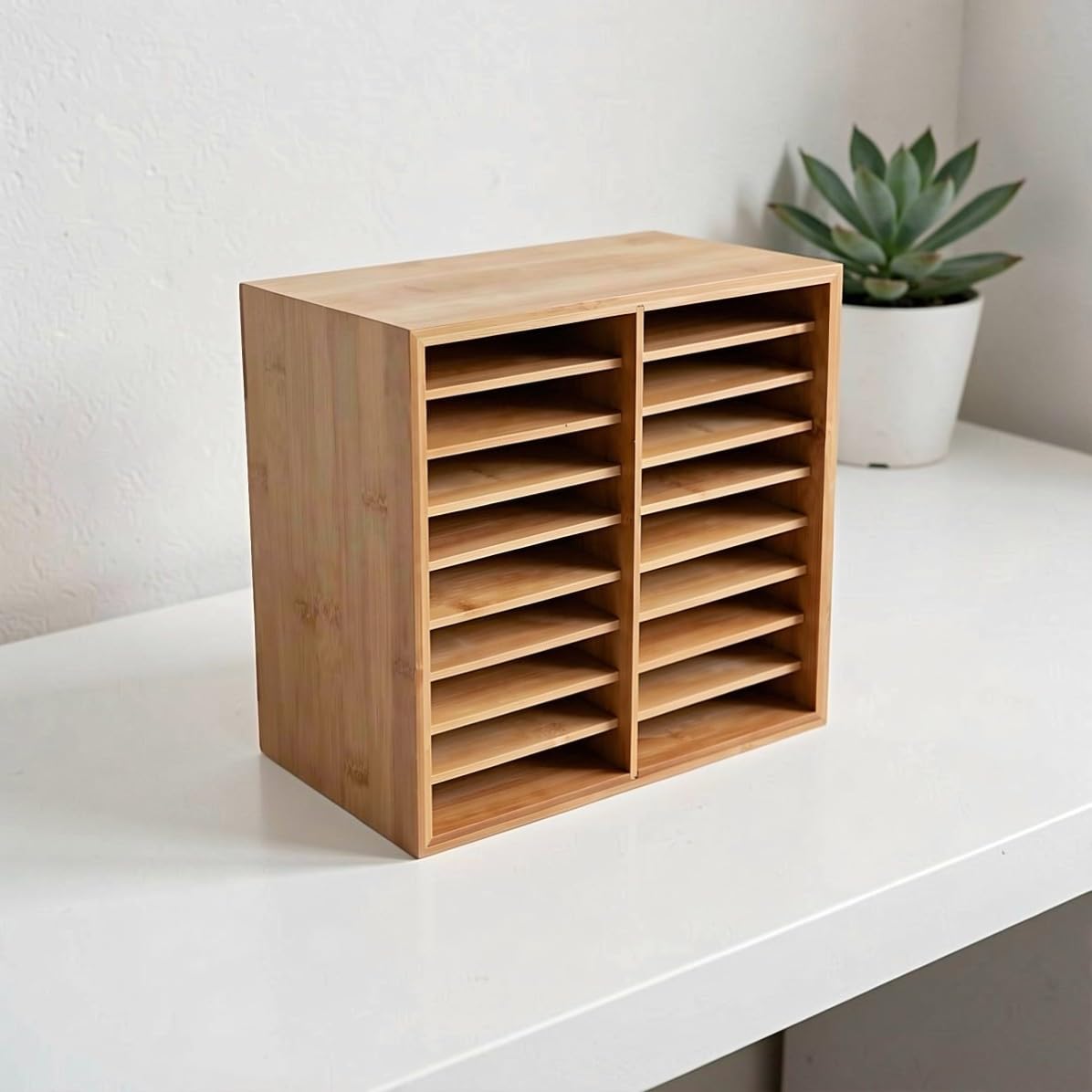 Amosfun Organizador de Casetes de Escritorio de Bambú, 18 Ranuras Beige