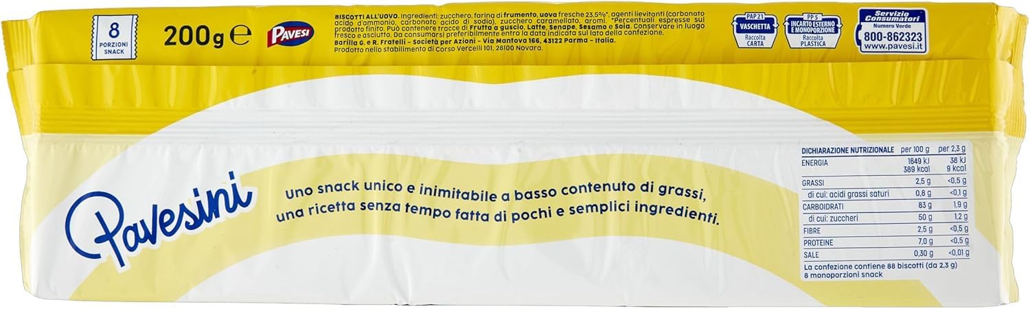 Pavesi Pavesini Classici, Biscotto Leggero per Colazione o Merenda, biscuits légers pour le petit déjeuner ou les collations, biscuits cookies, 3 x 200 g + Italian Gourmet polpa 400 g