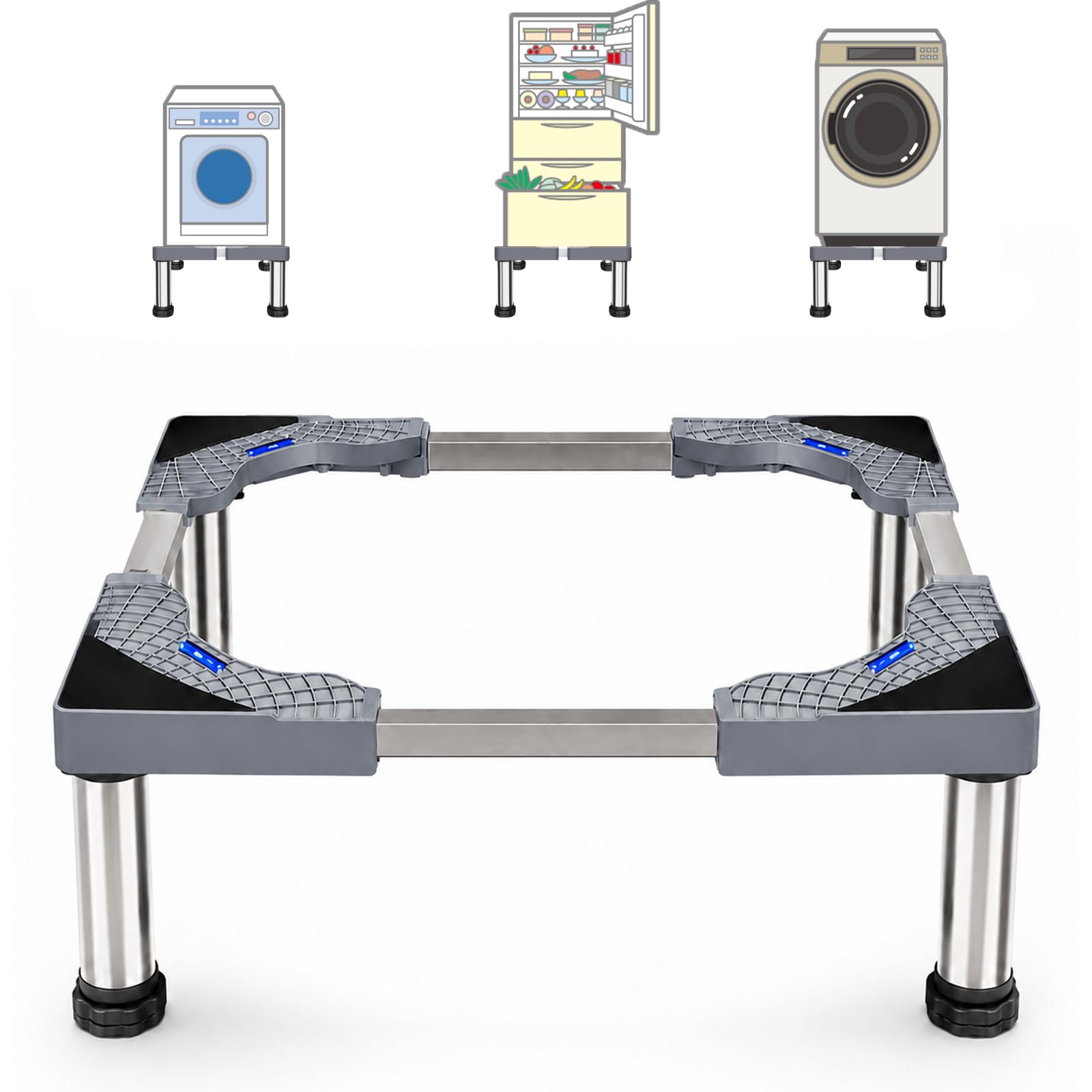 Soporte para lavadora, 4 patas ajustable, altura de 17 a 20 cm, base de lavadora, soporte para nevera, ancho de 40 a 60 cm, para lavadora, cocinas, refrigeradores, carga máxima de 150 kg