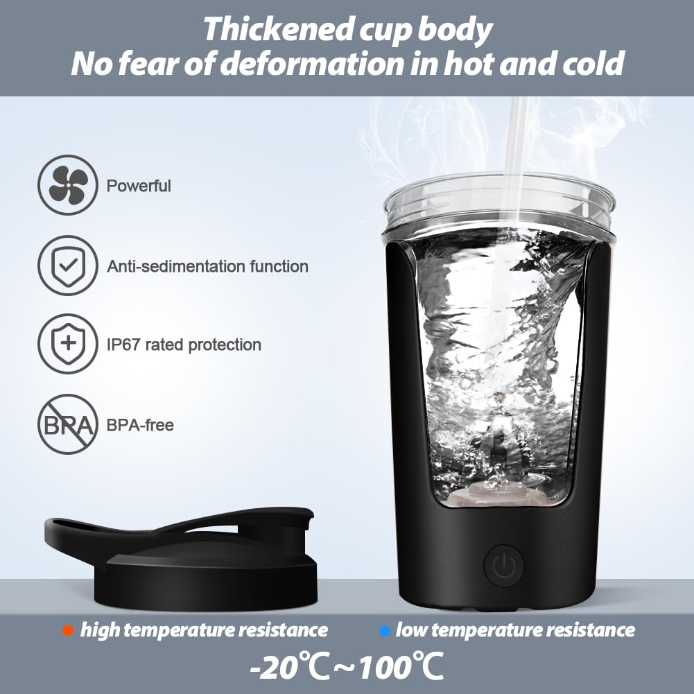 AOOWU Elektryczny shaker do białek, shaker do białek, ładowany przez USB, shaker proteinowy Vortex - 60+ shakes na jedno ładowanie, ze skalą pomiarową, nie zawiera BPA, 24 oz