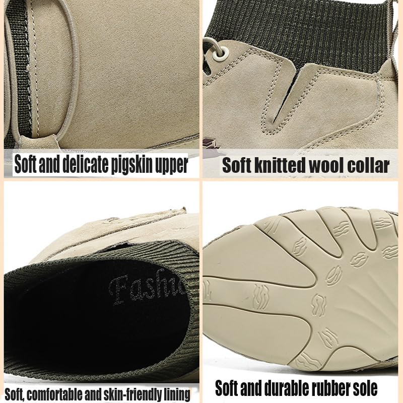 RiceelSor Men's Casual Leather Sock High Top Loafers Hand-Stitching Slip-on Driving Ankle Shoes Fully Fur Lined Warm Non-Slip Comfortable Dress Shoe4