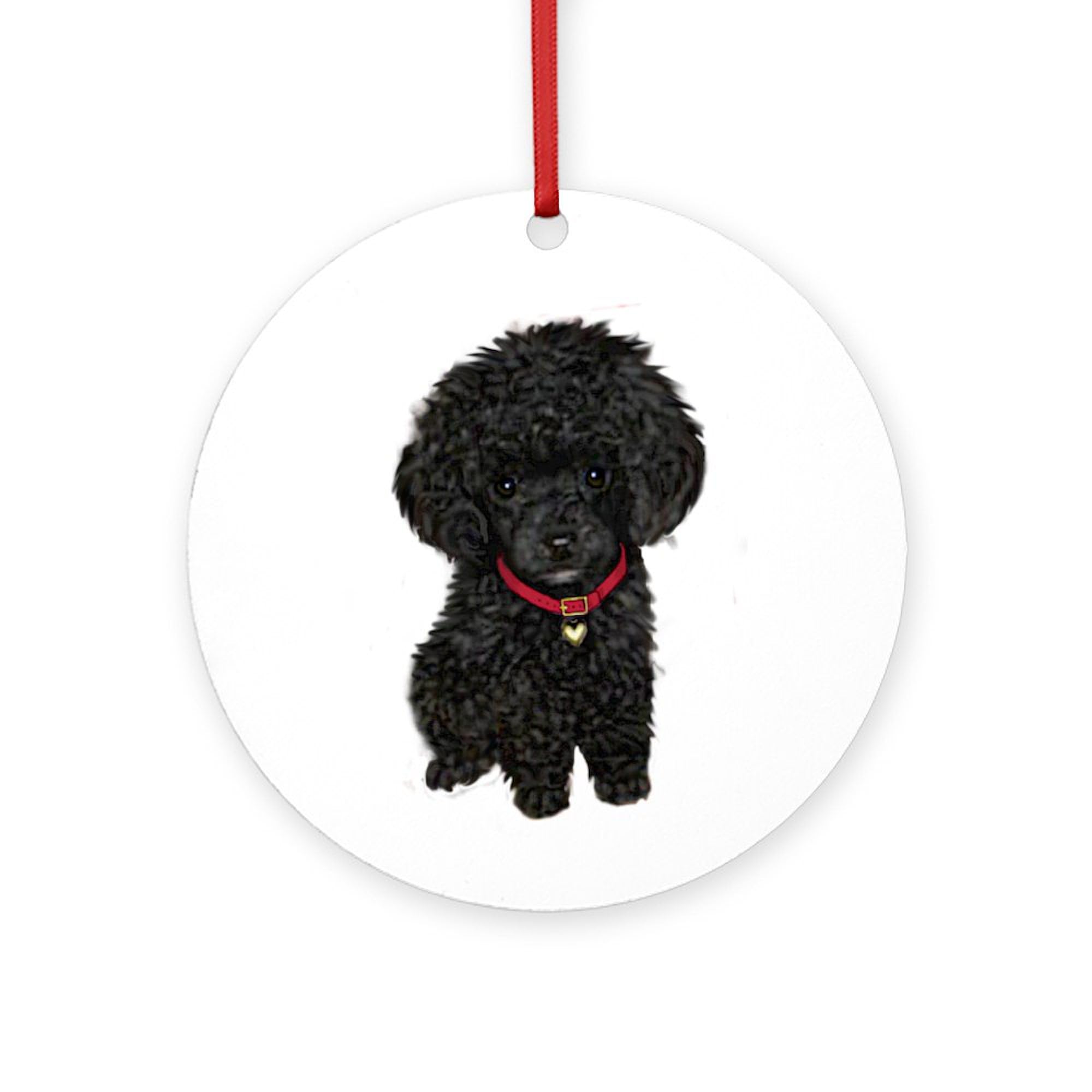 CafePress Poodle Pup (Blk) Round 4" MDF Holiday Ornament