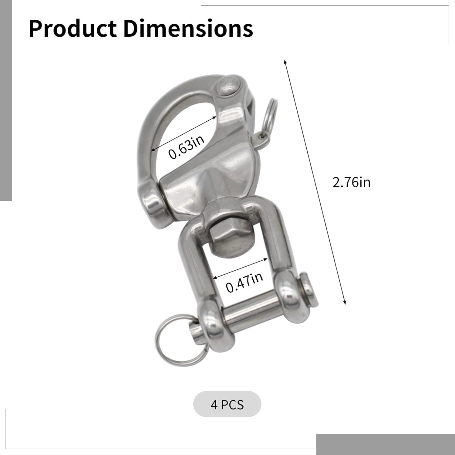 4 X 2.8 In Swivel Shackles, 316 Stainless Steel, 992 Lbs Rigging