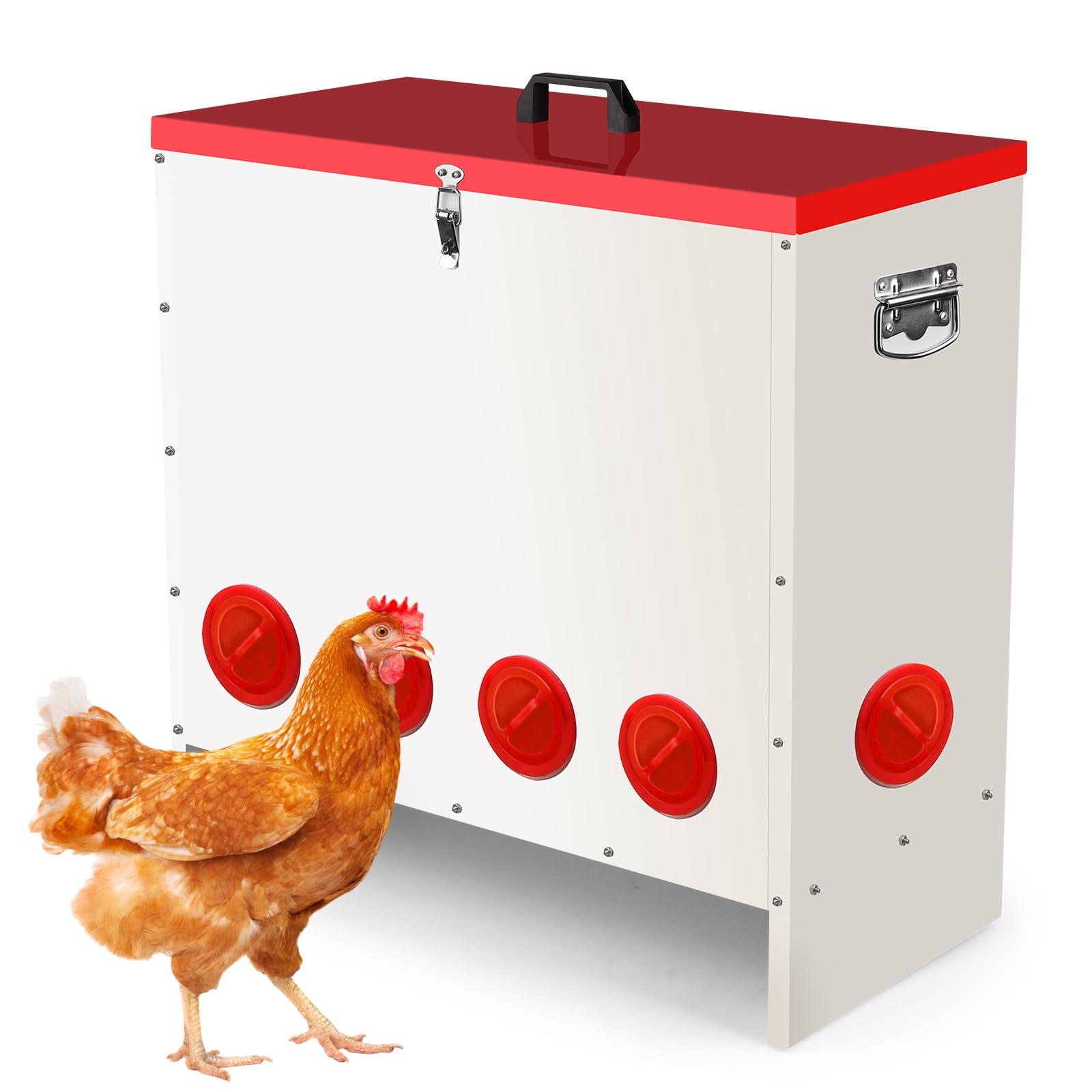 Futterautomat für Hühner 45.2 kg, Großvolumiger Hühnerfutter Automat mit 10 Futterstellen, Reduziert Futterverlust, für Hühner, Enten und Gänse