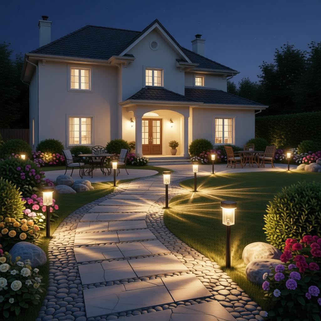 MUSUNIA solar gartenleuchten für außen solar lampe outdoor solarlampen für außen wasserdichte für Garten, Terrasse, Rasen, Gehweg und Landschaftsgestaltung Warmweiß 6Pack