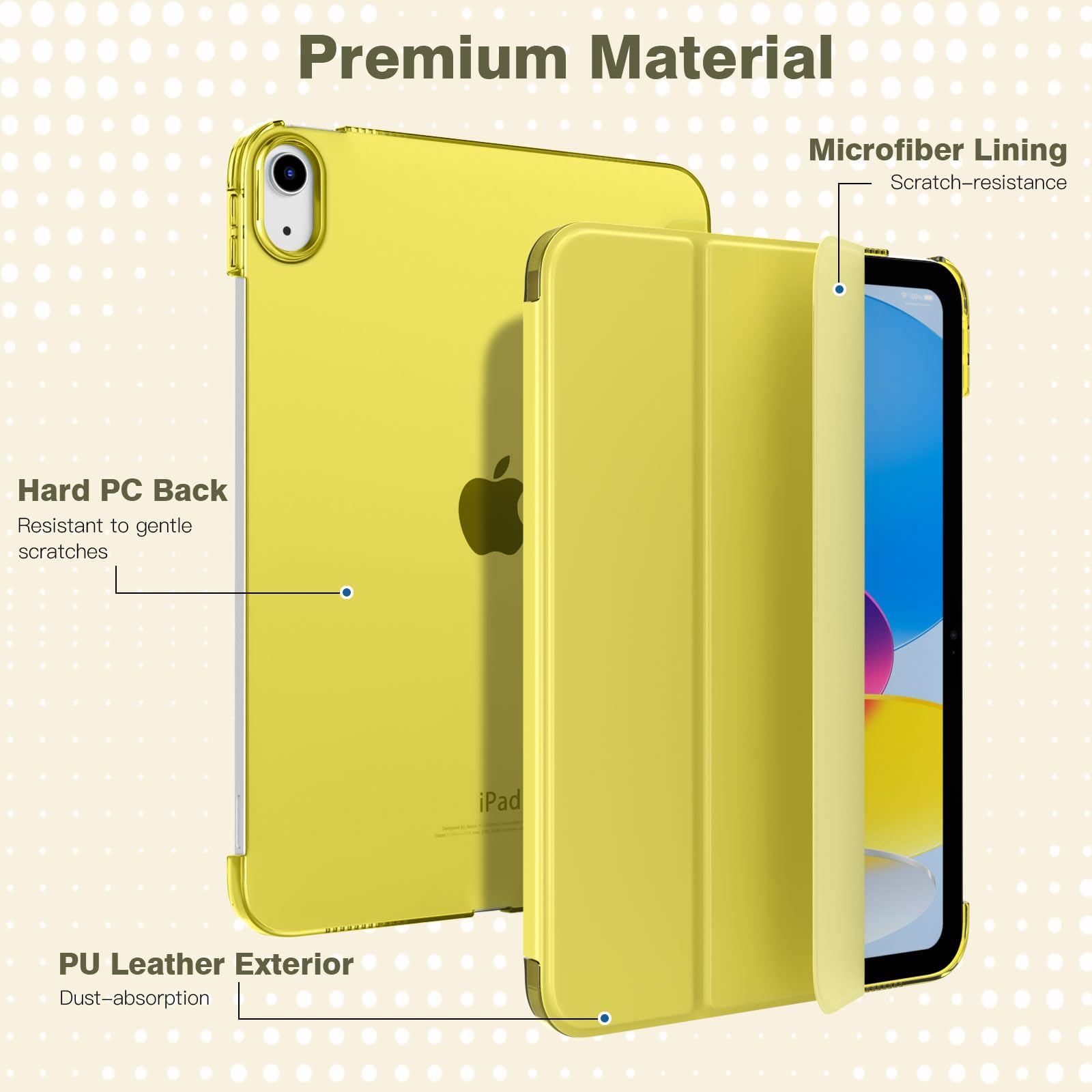 TiMOVO Cover Custodia Compatibile con iPad 10 Generazione 10,9" 2022, iPad 10 Cover con Retro in PC Rigido Semi-Trasparente, Funzione di Auto Sveglia/Sonno, Amarillo Limone