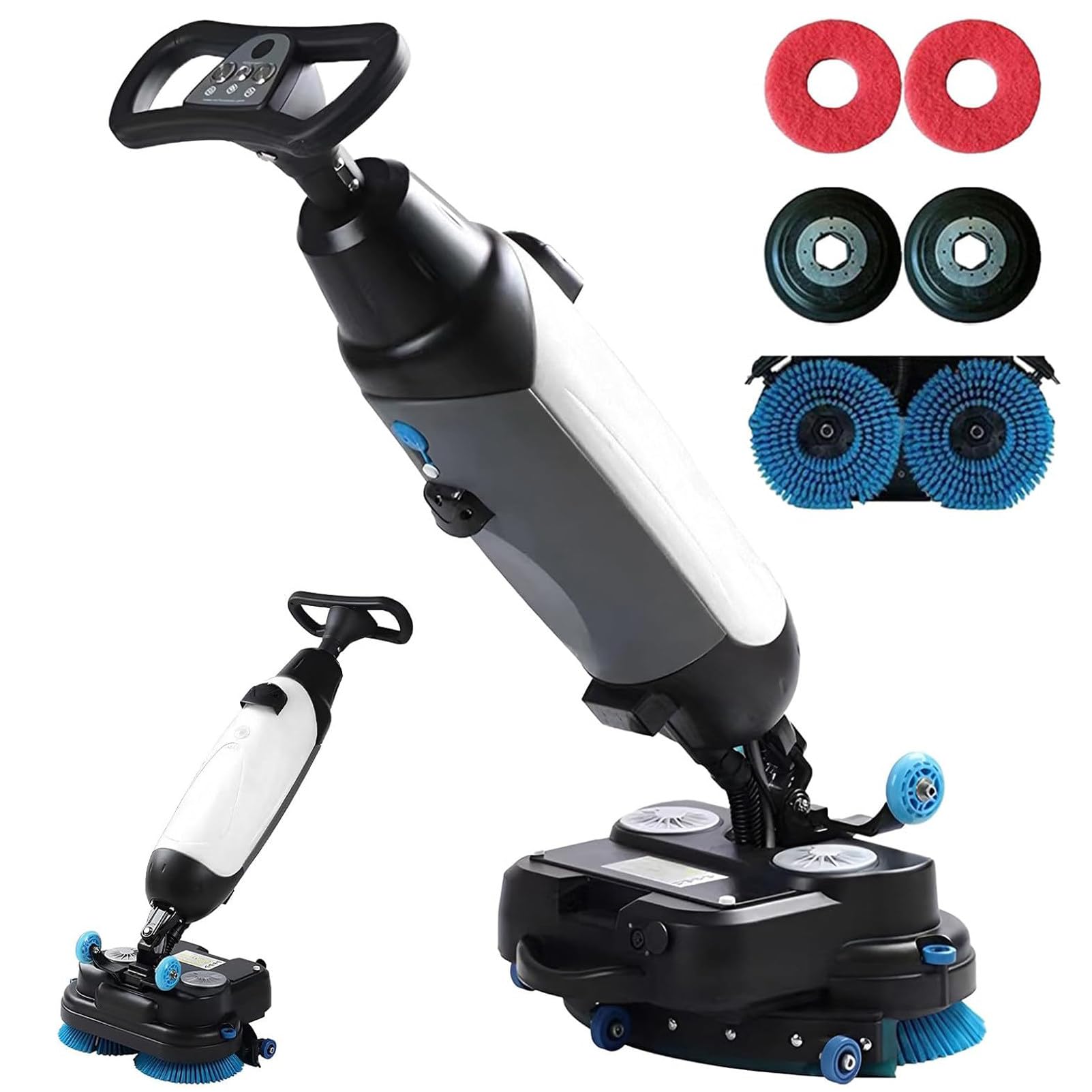 GQKVQ Floor Washer, Floor Scrubber 240 RPM, Double Rotating Brushes, 1200 M²/H Coverage, Lightweight Electric Floor Scrubber with 17" Cleaning Width, 360° Rotating Head White