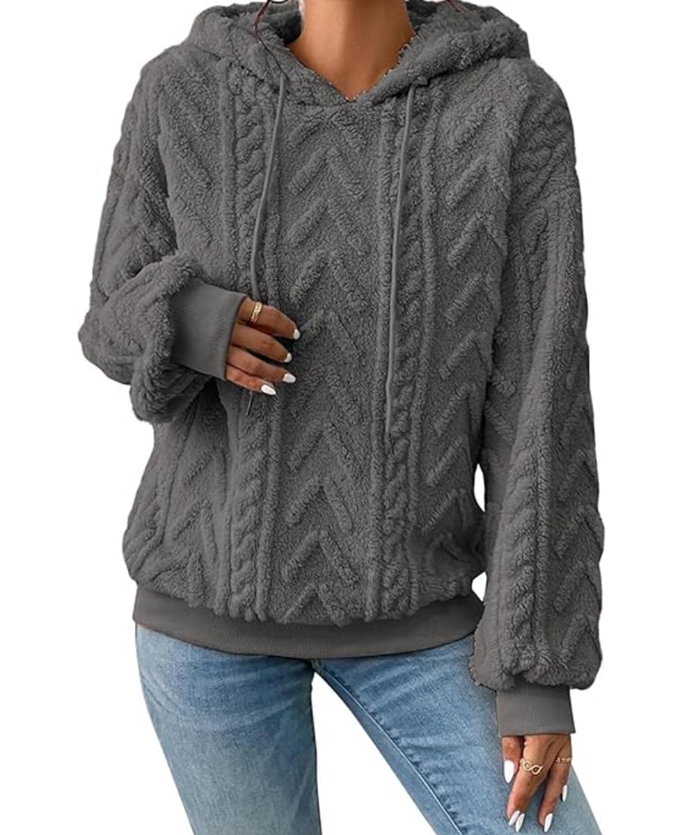 ABYOVRT Sweat à Capuche Femme Pull Polaire Casual Manches Longues Automne Hiver Chaud Sweat Polaire Couleur Unie Oversize Sweatshirt Loose Hoodies à Capuche avec Poche Hauts Top,S-XXL