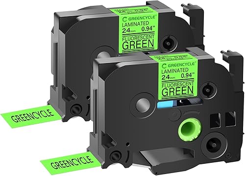 GREENCYCLE Compatible con TZ TZE D51 TZe-D51 AZE-D51 0.94 pulgadas, 1 pulgada, cinta de etiquetas laminada negra sobre verde fluorescente de 0.945