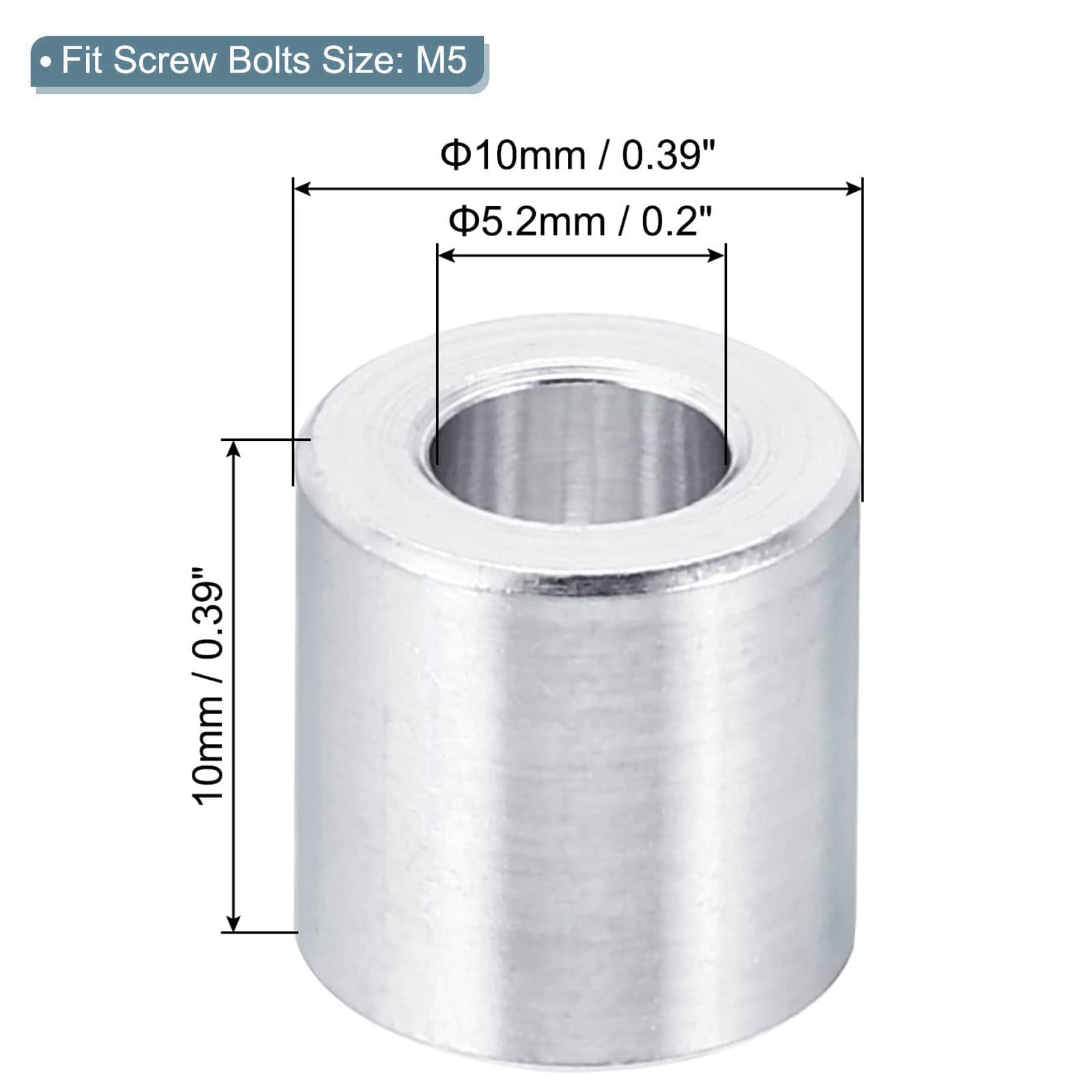 TOP-VIGOR 20Pcs M5 Aluminum Spacer, 5.2mm ID x 10mm OD x 10mm Length Metal Spacer - Image 2