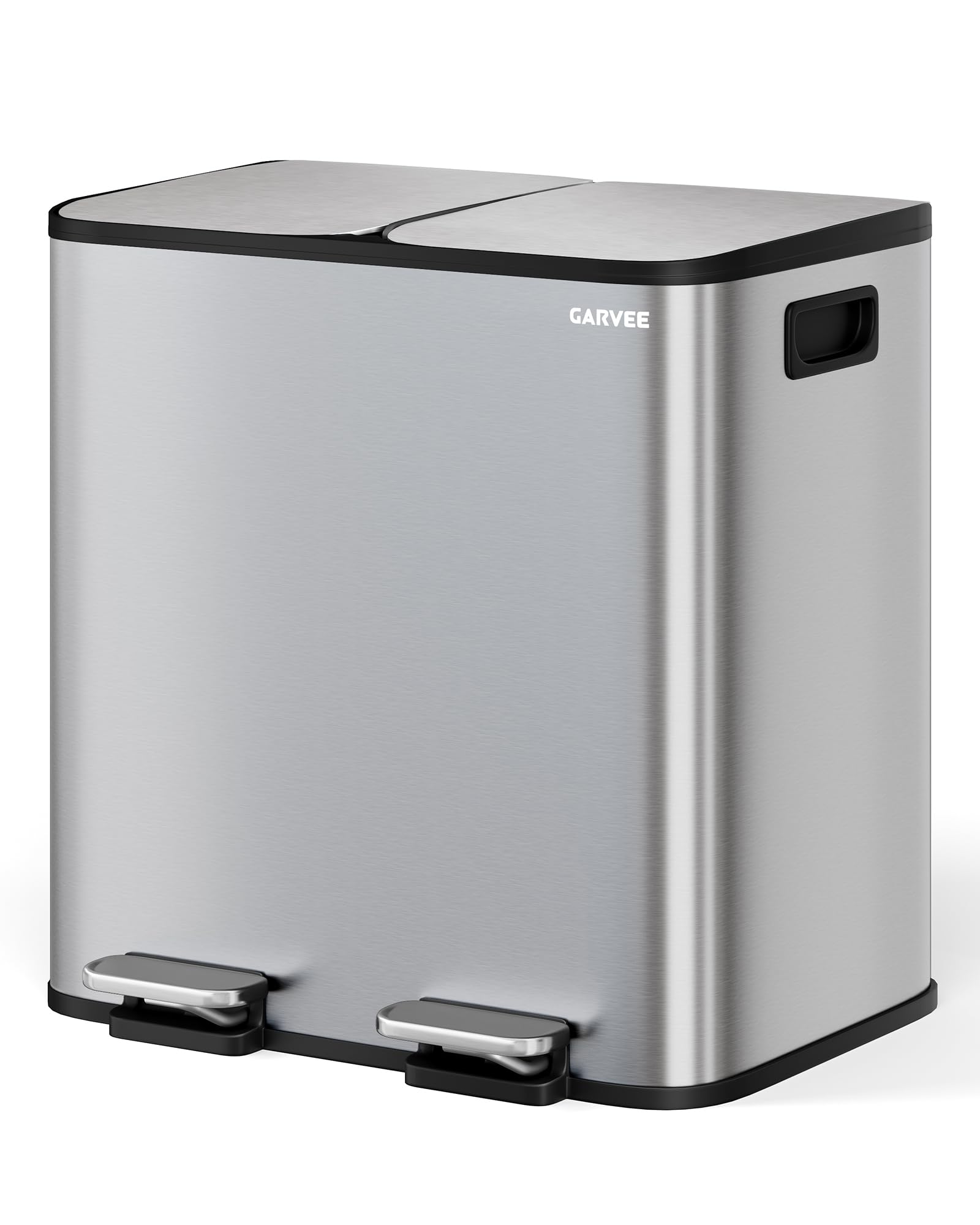 GarveeHome Cubo De Cocina 2x15L Separación Residuos, Pedal Acero Inoxidable, Pedales Independientes, Cierre Amortiguado, Cubos Internos Extraíbles, Reciclaje Residuos Orgánicos (Acero inoxidable)