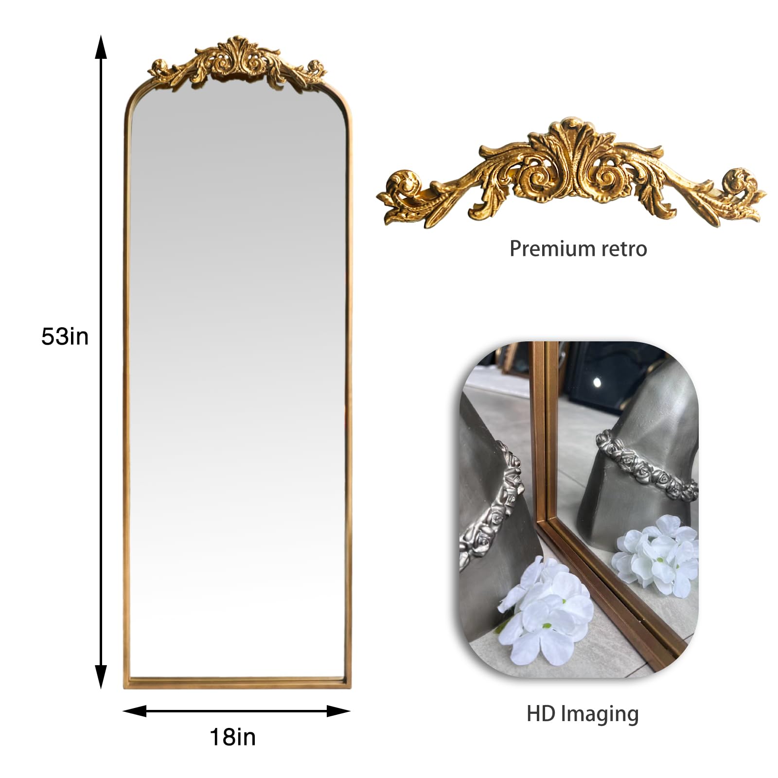 Amazon.com: OUSHUAI Large Gold Antique Mirror, Tall Arched Floor