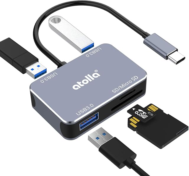 USB C Hub SD Card Reader, atolla 5 in 1 Type C Hub with 3 USB 3.0 Ports & SD/microSD/TF Card Reader, Multi-Port Adapter Compatible with MacBook Air and Pro, XPS, iPad Pro
