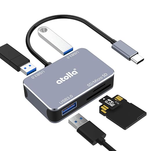 USB C Hub, atolla 5 in 1 Type C Hub with Memory Card Reader for SD/SDXC/SDHC/MMC, Thunderbolt 3 Multiport Adapter Compatible