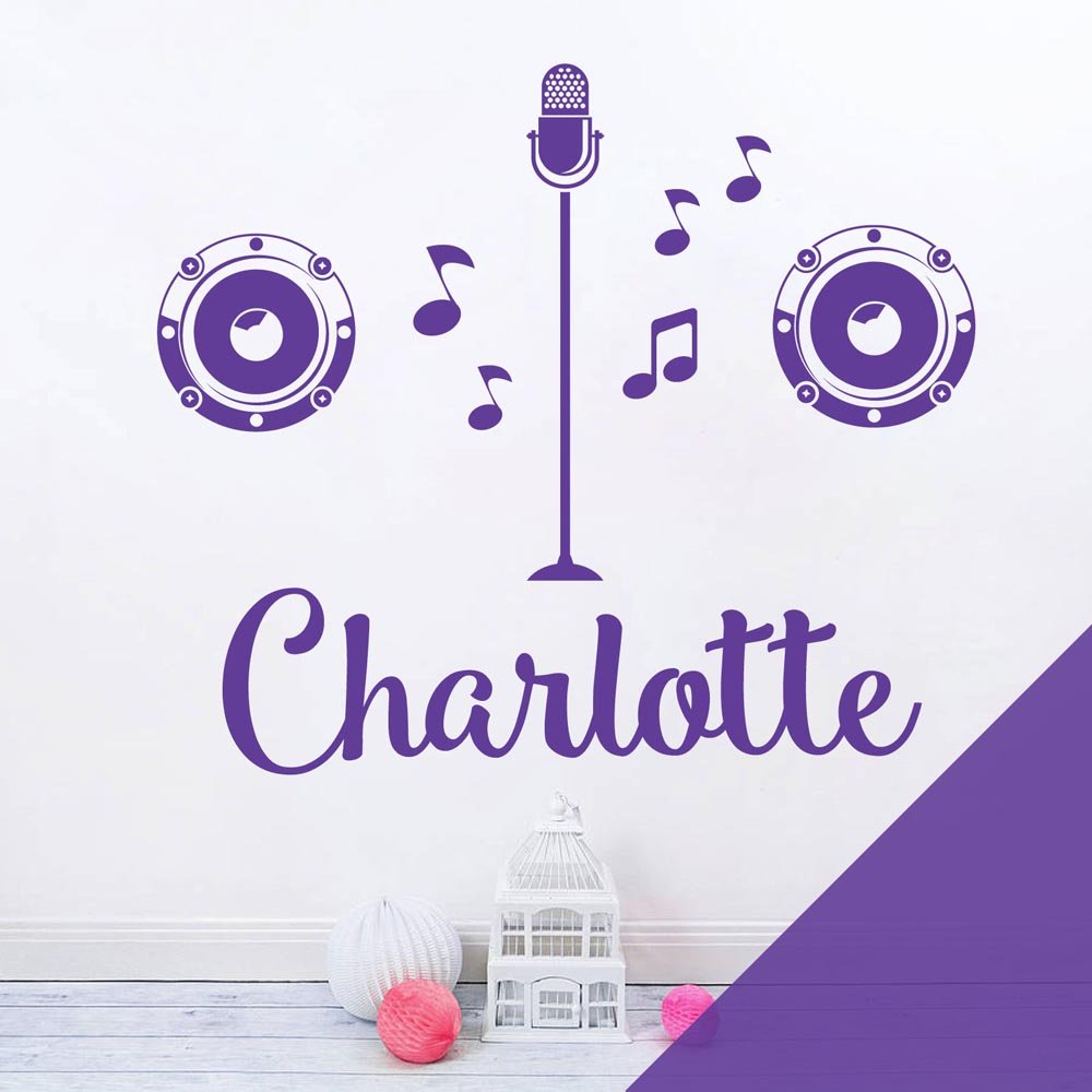 Personalised Name Girls Wall Art Sticker - Popstar, X Factor, Singer, Karaoke, Microphone, Music [Large] [Purple]
