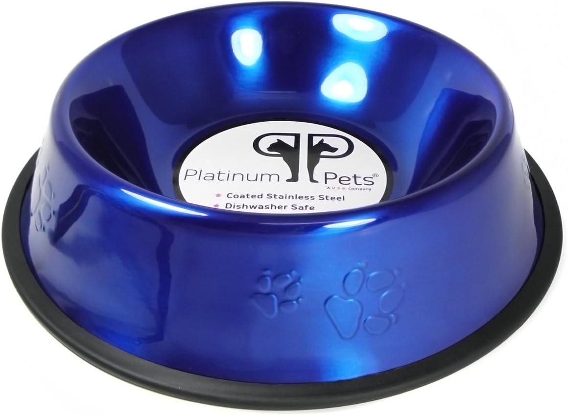 Embossed Non-Tip Stainless Dog Bowl 24oz Blue