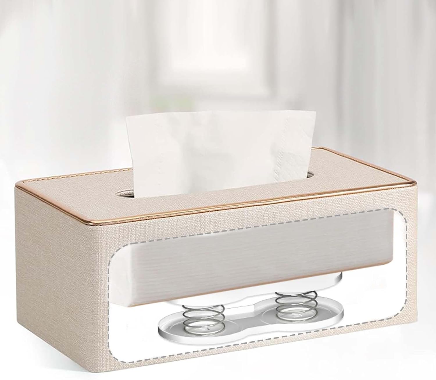 Tissue Box Holder Spring Support, Facial Tissue Box Cover Automatic Lifting Spring Bracket, Car Tissue Dispenser Holder for Tabletop Bathroom Office Kitchen Toilet - White 4pcs