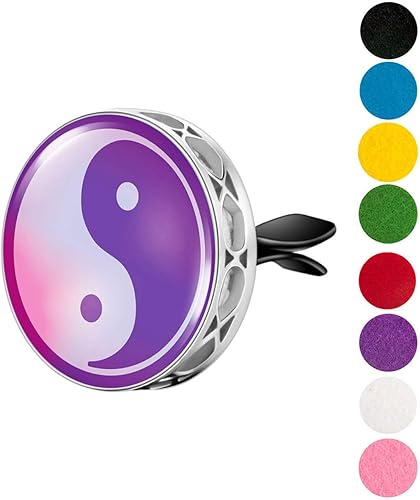 Miniatura 2 de Wild Essentials - Difusor de ventilación de automóvil de aceite esencial Yin Yang, colgante de medallón de acero inoxidable con 8 almohadillas de