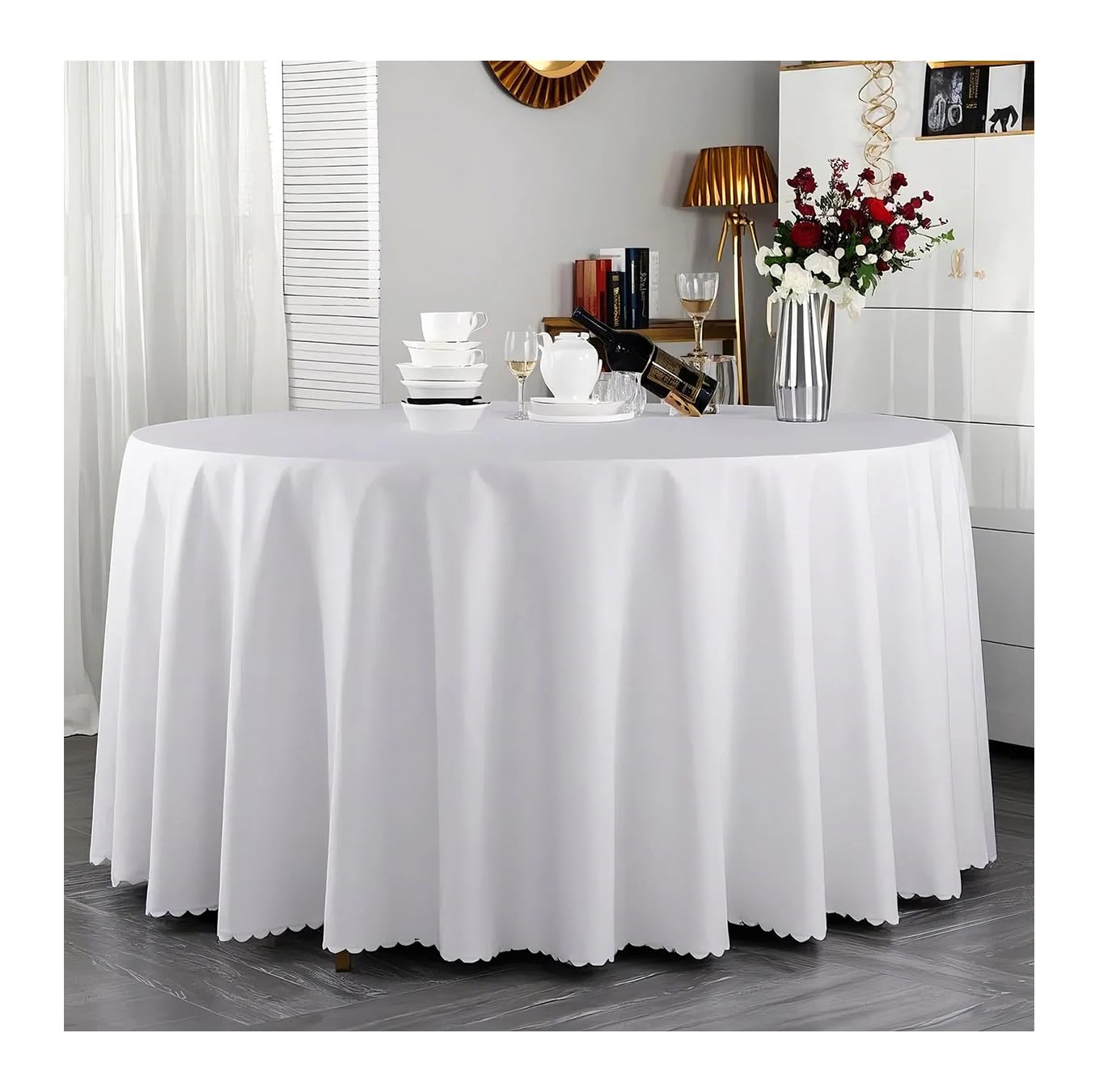 Nappe ronde de Noël 280cm blanc Modèle C facile à nettoyer pour grandes réceptions sans taches