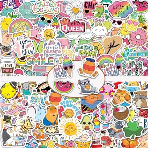 445Pcs Inspirational Cartoon Vsco Stickers for Kids Girls Teens Adults, Cute Waterproof Aesthetic Vinyl Stickers for Water Bottle Laptop Scrapbook Party Favor School Reward Cover