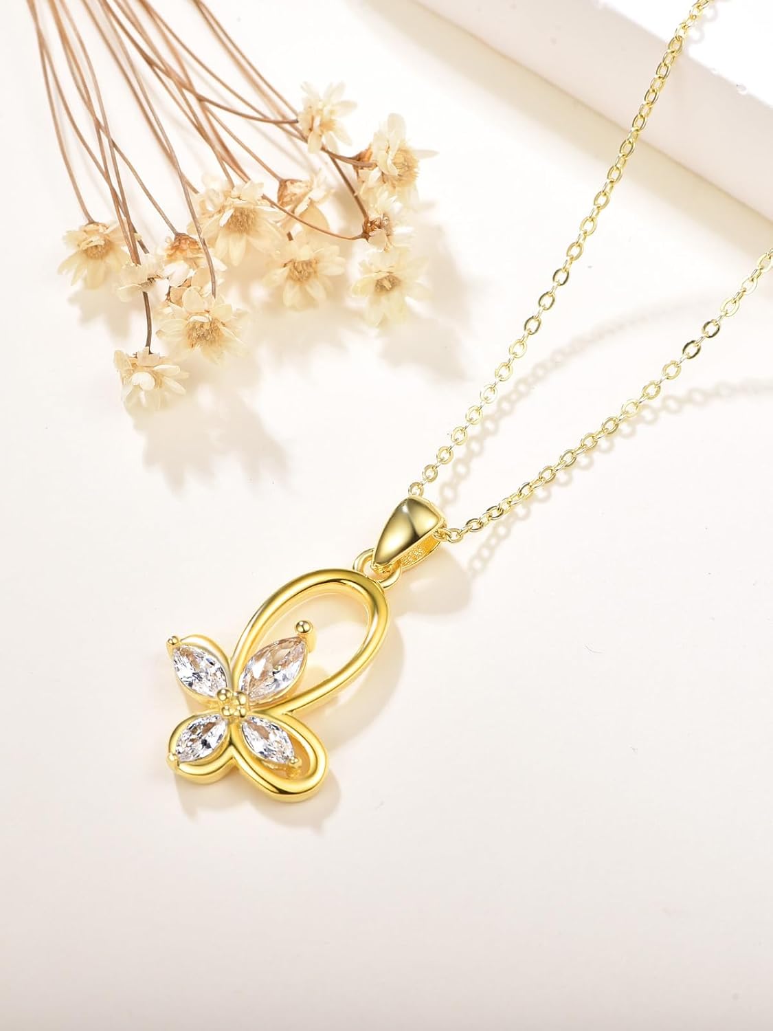 AENEAS Butterfly Necklace for Women 18K Gold Plated Sterling Silver Butterfly Pendant Necklace Butterfly Mother's Day Gifts for Women Mom Wife - Image 2