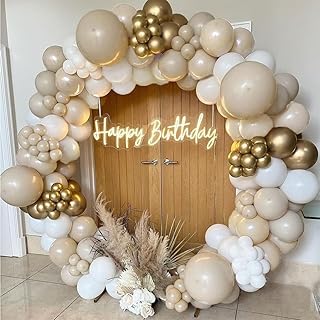 Archloon White Sand Gold Balloons Garland Arch Kit,192PCS White Nude Balloons with Metallic Chrome Gold Latex Balloons for Birthday Decorations