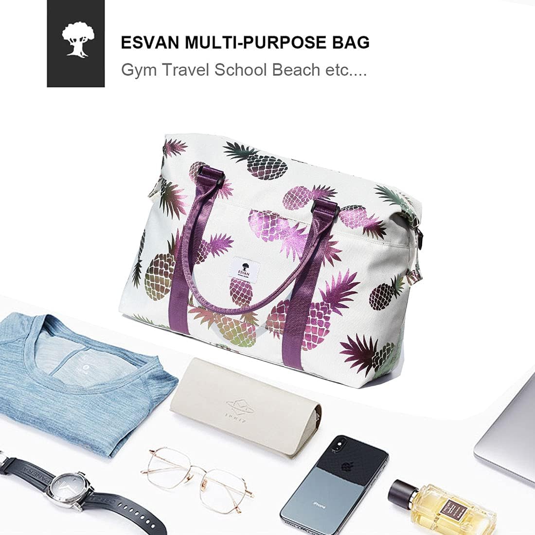 ESVAN Travel Tote Duffel Gym Bag,Weekender Overnight Carry-on Tote Crossbody Bag with Wet Pocket and Trolley Sleeve Upgraded - Image 8