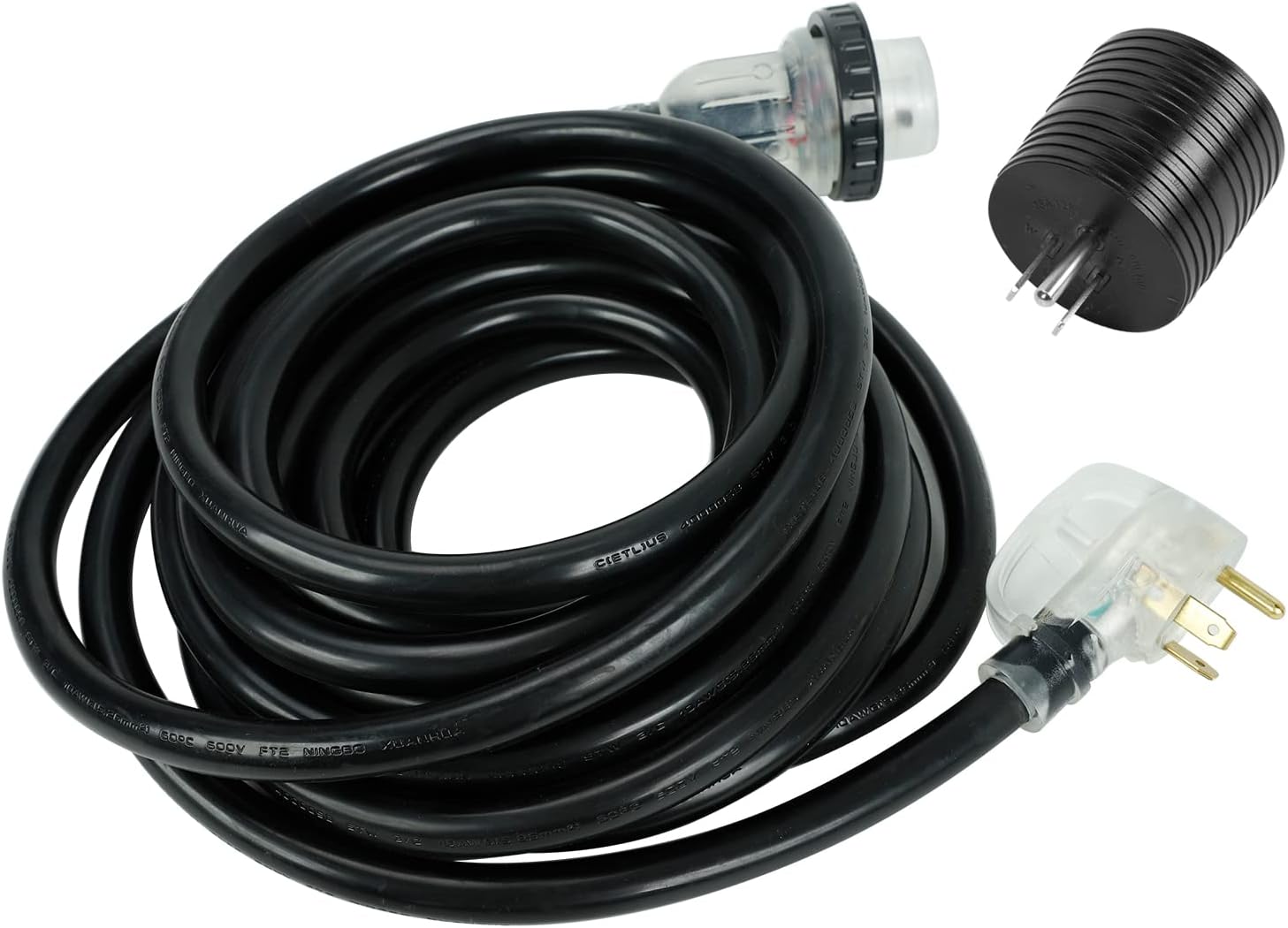 RV Extension Power Cord 25FT with Handles 30 AMP Heavy Duty Weatherproof Electrical Camper Trailer Marine Boat Shore Cable w/ LED Twist Lock Connector Wire - - 