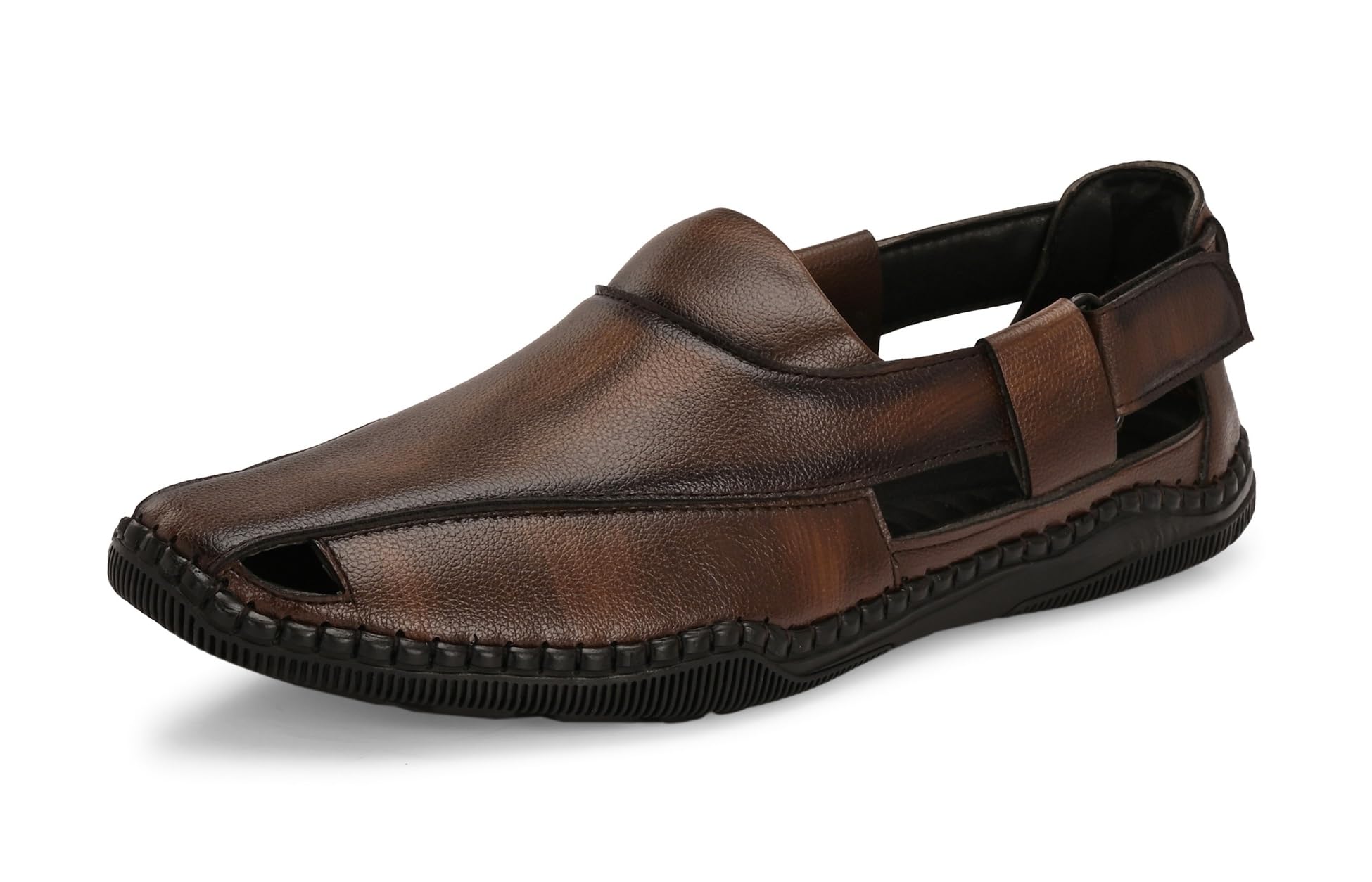 Men Ethnic Synthetic Leather Peshawari Slip On Sandal Traditional Open Design Textured Footbed Flat Sole Footwear for Wedding Occasions Cultural Events-image-32