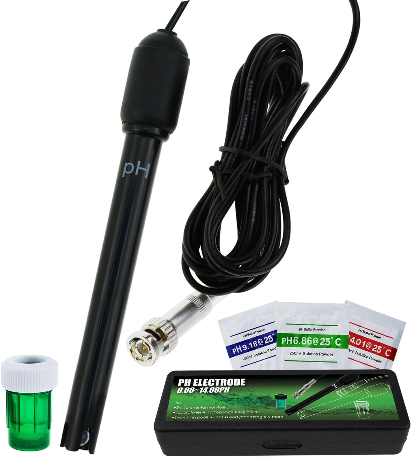 Long Body pH Electrode with BNC Socket Probe 300cm Cable 0-14pH for pH Meter, pH Controller pH Device Economical Sensor
