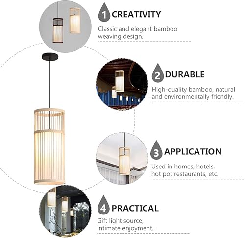 Miniatura 3 de Beaupretty Lámpara de linterna de bambú estilo japonés lámpara colgante lámpara de techo iluminación para sala de estar dormitorio restaurante
