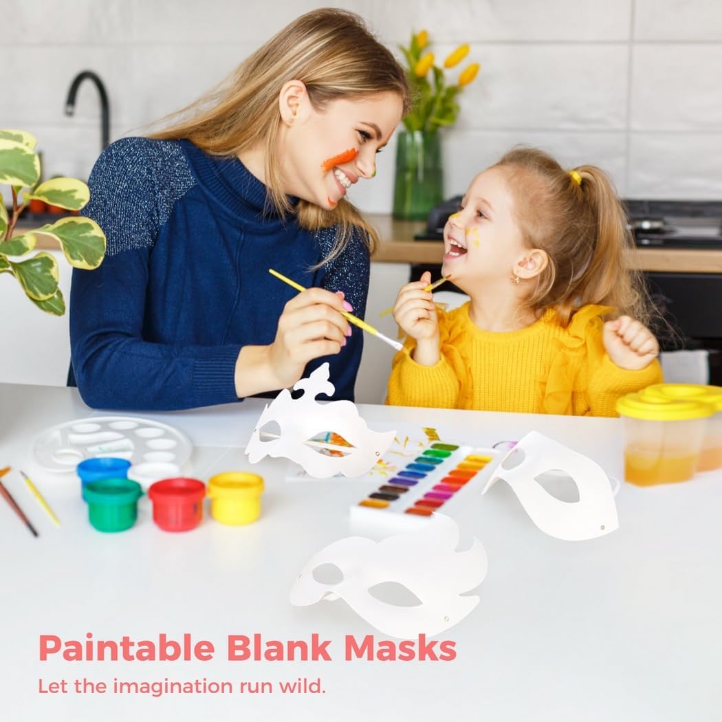 24 Pcs Paintable Masquerade Masks, 6 Half-Face White Styles, Unpainted Pulp Masks For Diy, Perfect For Parties