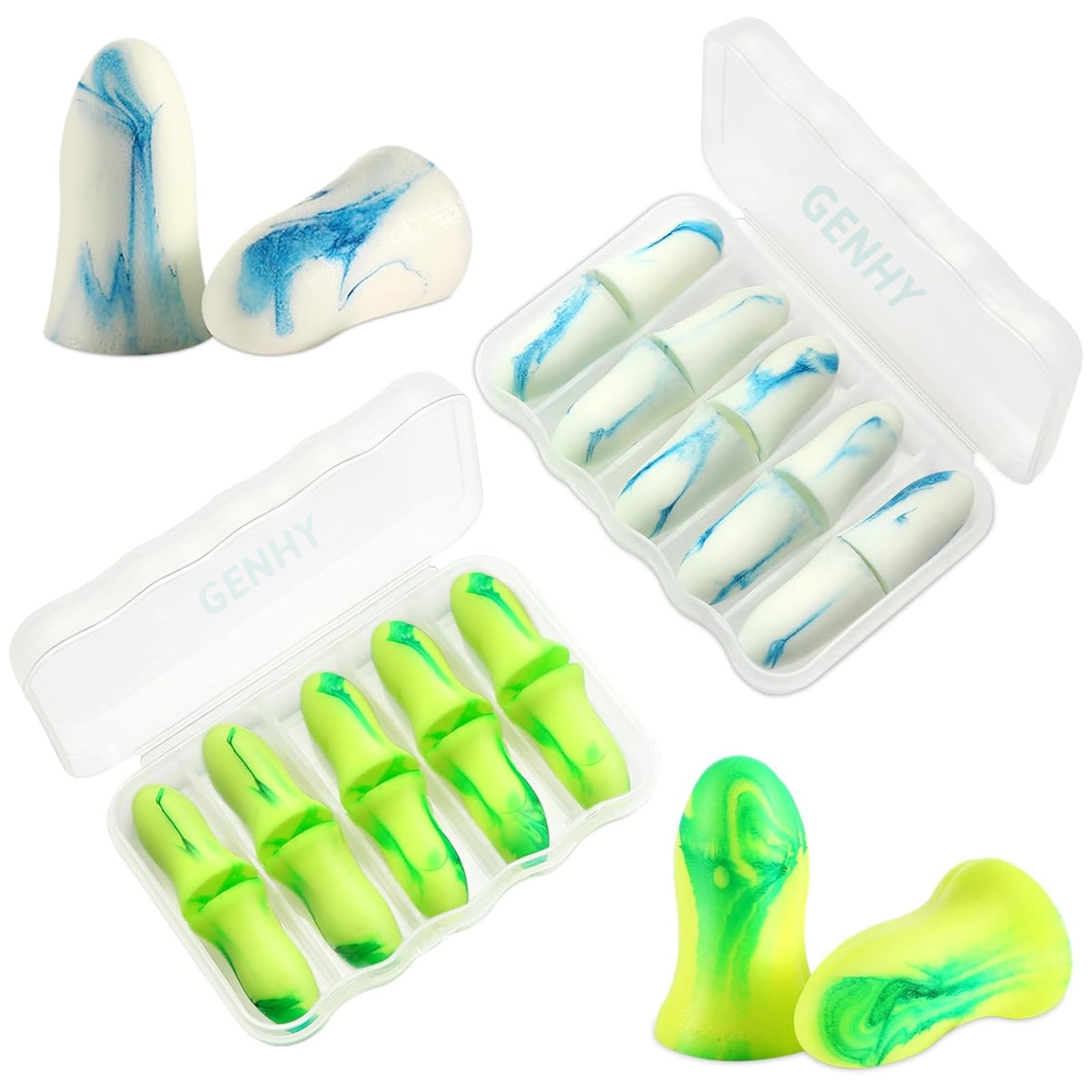 Ear Plugs for Sleeping,GENHY Ultra Soft Foam Earplugs,Ear Canal Curve Design Effective Noise Reduction, Suitable for Sleeping/Snoring/Study/Decoration (Blue and White, Portable)