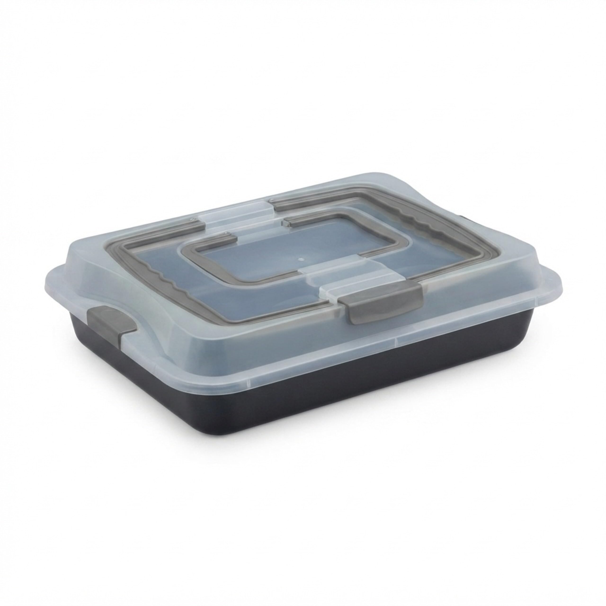 Relaxdays Plaque de Cuisson avec Couvercle, Plat 3 en 1, L x P : 40,5 x 32,5 cm, pâtisserie, boîte de Transport, Gris
