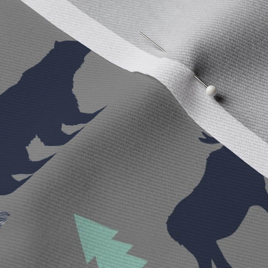 Spoonflower Fabric - Nursery, Woodland, Camping, Grey, Mint, Navy, Blue, Outdoors, Tent, Printed on Denim Fabric by The Yard - Bottomweight Apparel Home Decor Upholstery