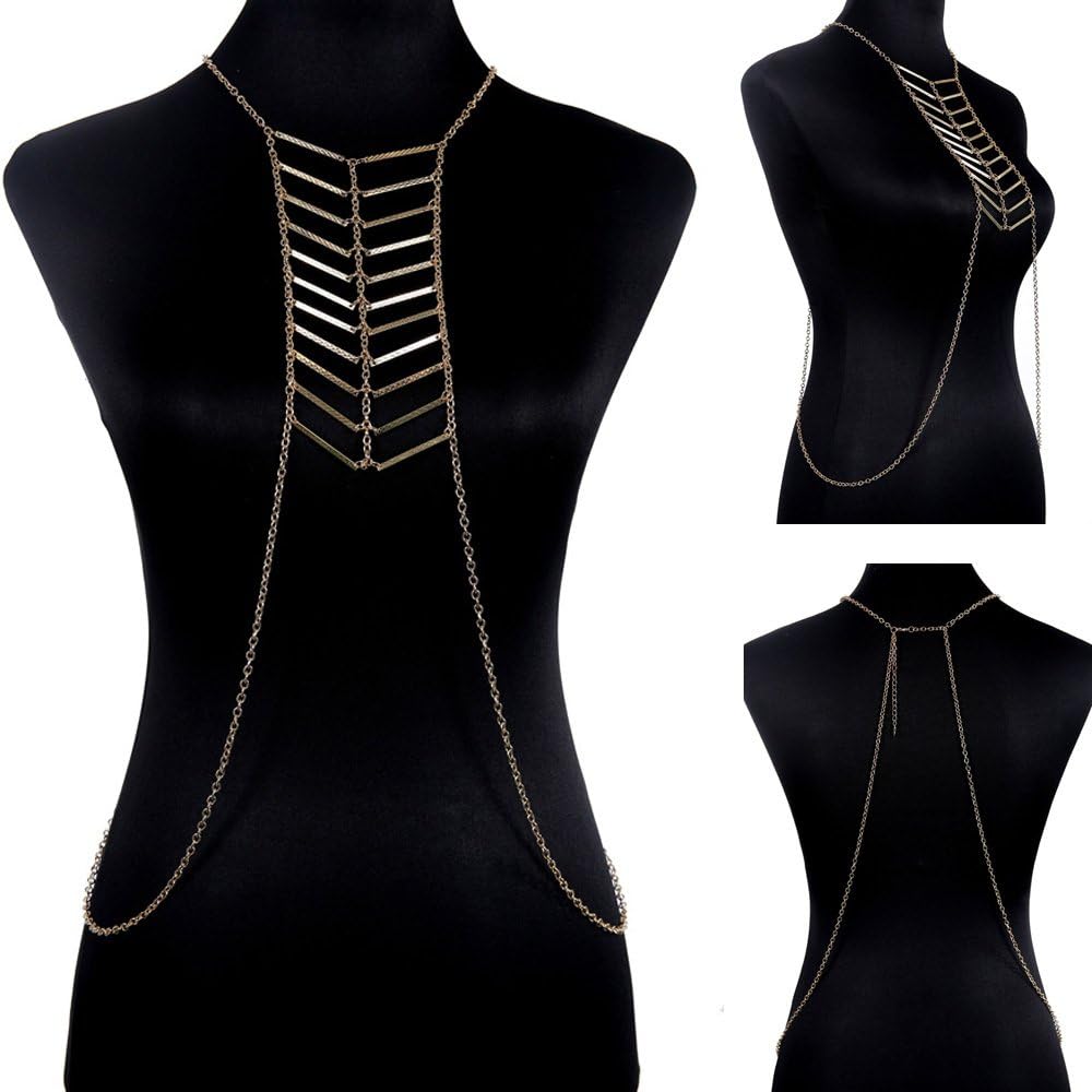GDSHOP Luxury Fashion Stunning Sexy Body Belly Silver Gold Tone Body Chain Bra Slave Harness Necklace Tassel Waist Jewelry