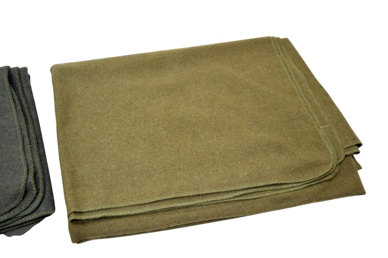 Only - Manta de lana militar, 75 % lana, 200 x 155 cm, color verde y caqui, manta resistente para camping, supervivencia o uso de emergencia, manta cálida, accesorio para sofá cama (caqui)