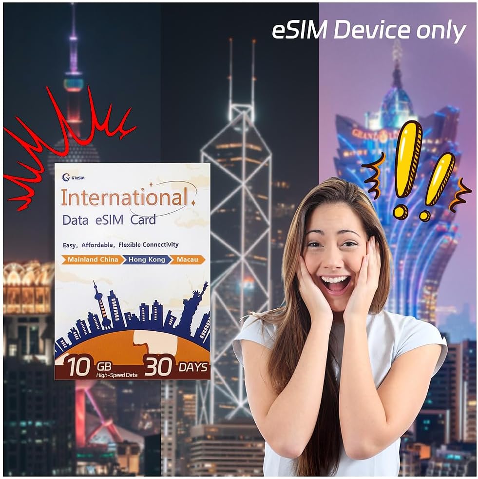 China eSIM: 20GB High-Speed Data for 30 Days,Explore Beijing, Shanghai, Great Wall & More, Seamless Roaming in Mainland China, Hong Kong, Macau, No Contract, Hotspot Support, No SIM Card