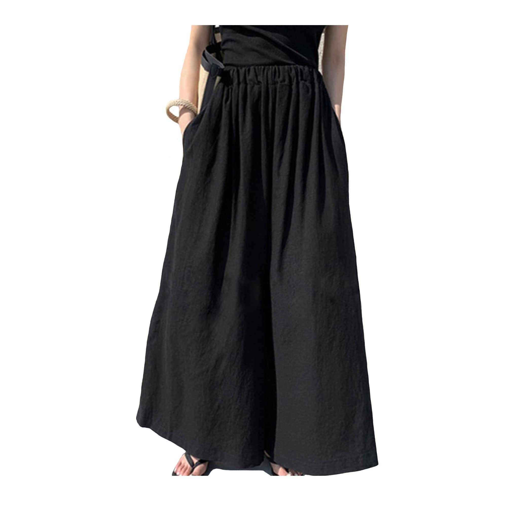 Womens Summer Solid Color Cotton Wide-Leg Pants Casual Trousers 12 Colors