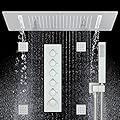 HOMEDEC Brushed Nickel Shower System with Body Spraye Jet, Large 28inch Multi-function Shower Faucet Set Ceiling Rain Shower with Thermostatic Mixer Valve Combo Kit for Luxury Bathroom