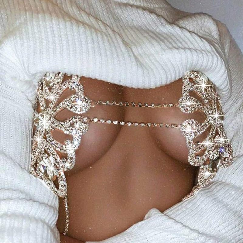 Graeen Crystal Bra Chains Rhinestone Bra Top Flower Chest Chain Silver Body Chain Nightclub Body Jewelry for Women (A) - Image 7