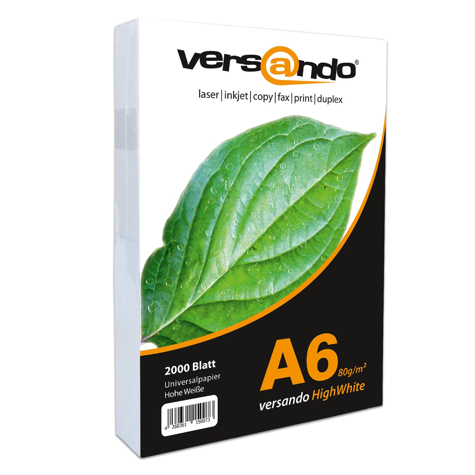 versando - Papel ecológico para impresoras y fotocopiadoras (reciclado), | color blanco, color DIN A6 (105x148mm) hochweiß h) 20.000 Blatt