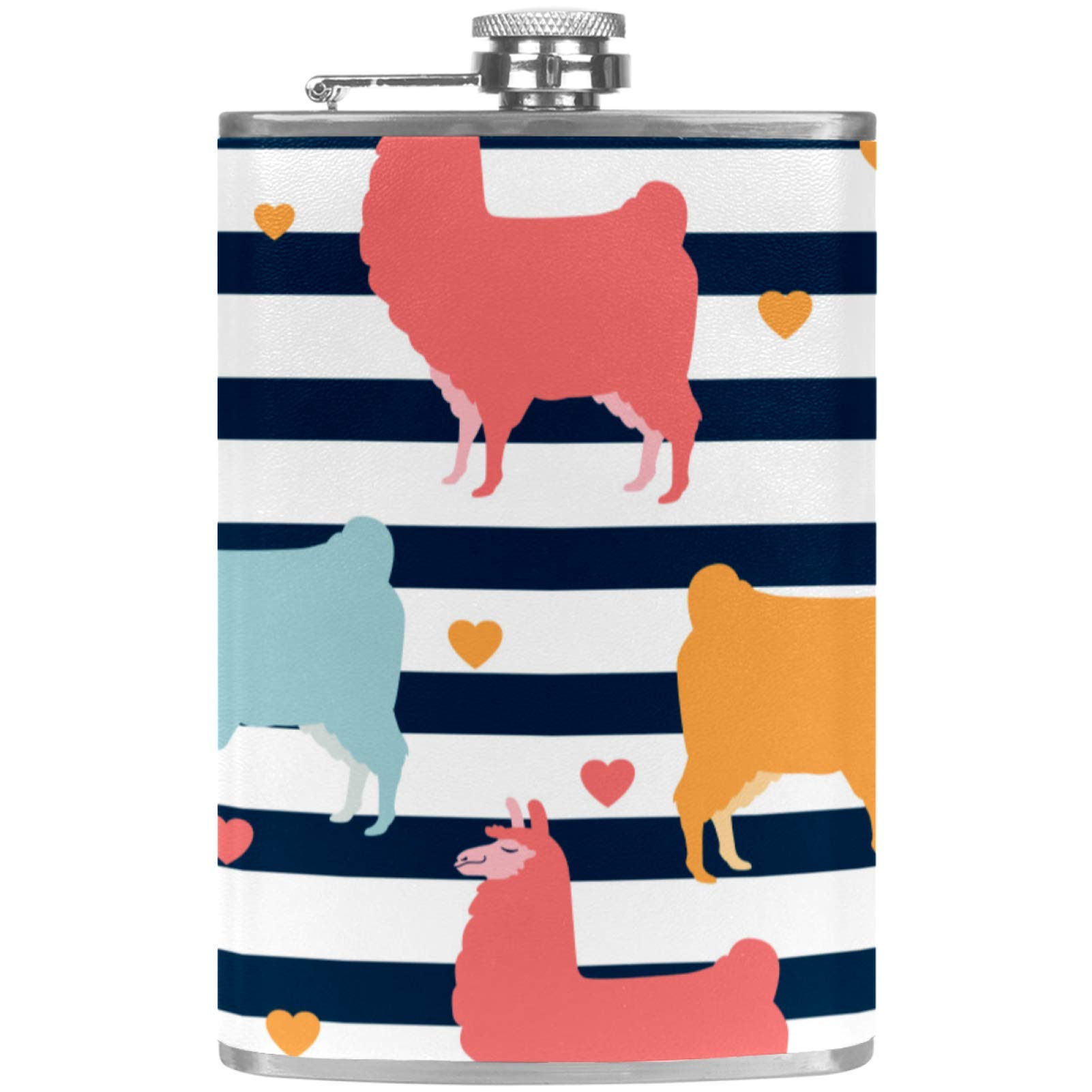 Flasque à whisky en cuir pour camping et barbecue avec son entonnoir imprimé lama