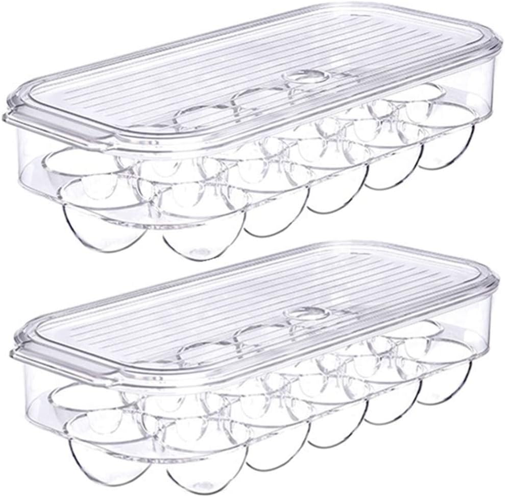 SANNO Refrigerator Egg Tray, Eggs 16 Count Holder, Egg Holder for Fridge Organizers and Storage, Egg container, Egg Bin 2 Pack, Clear