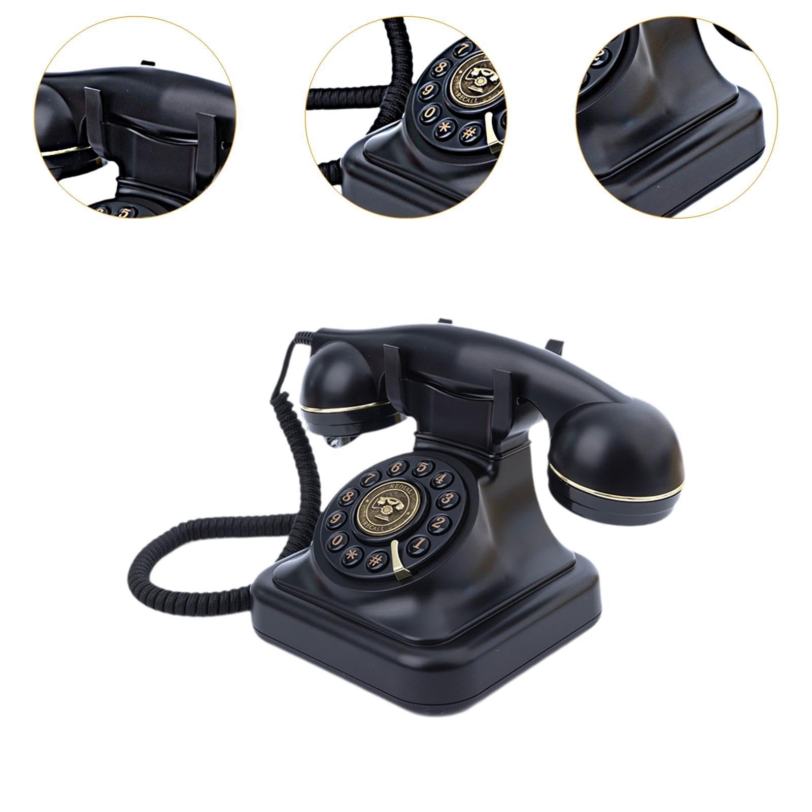 Telefono con Audiolibro per Ospiti, Design retrò, Dispositivo di Registrazione Messaggi, Telefono Fisso Decorativo con Funzione di Registrazione E, Nero