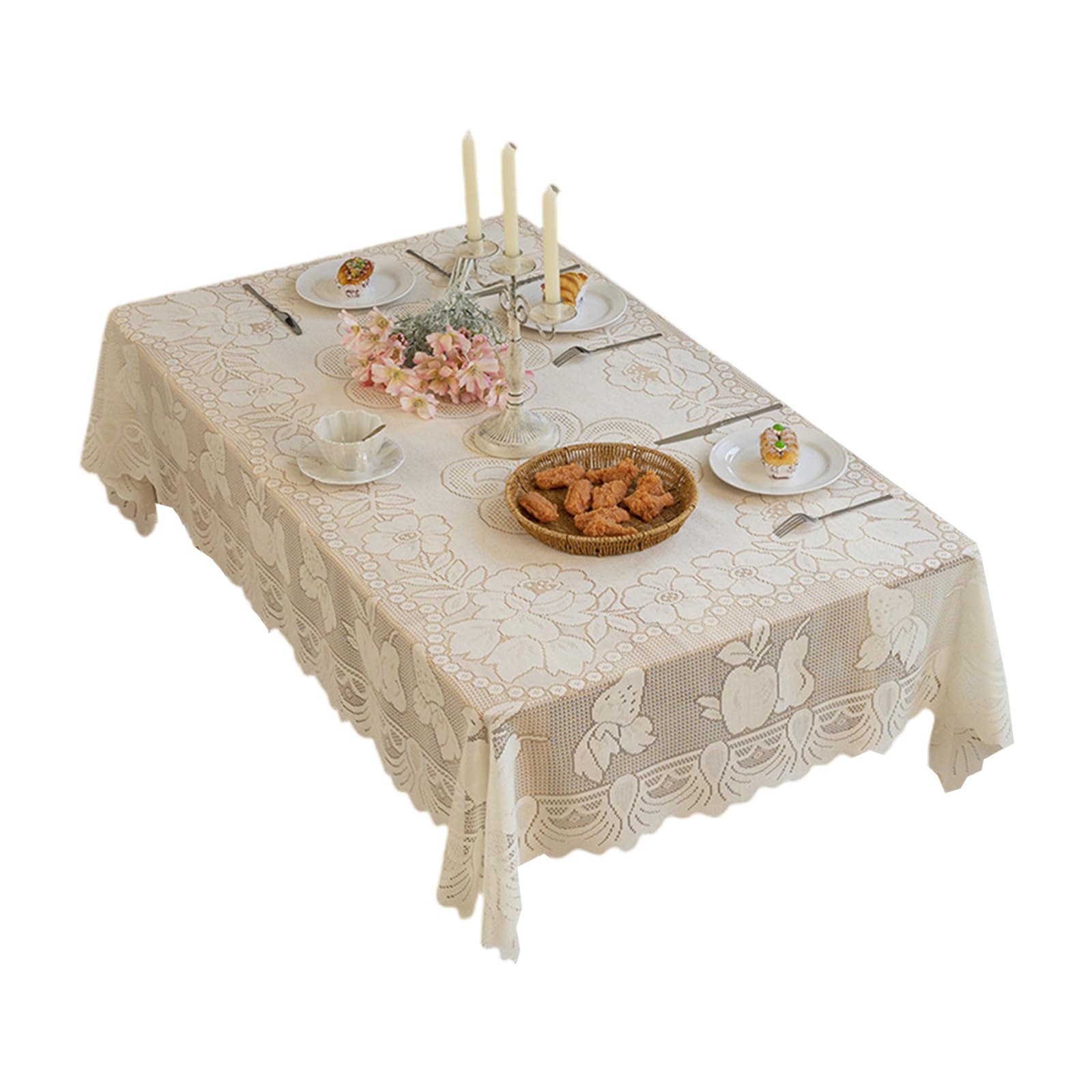Nucelit Butterfly Floral Lace Tablecloth Table Covers for Rectangle Table Wrinkles Resistant Dining Decoration 140x200cm Lace Tablecloth