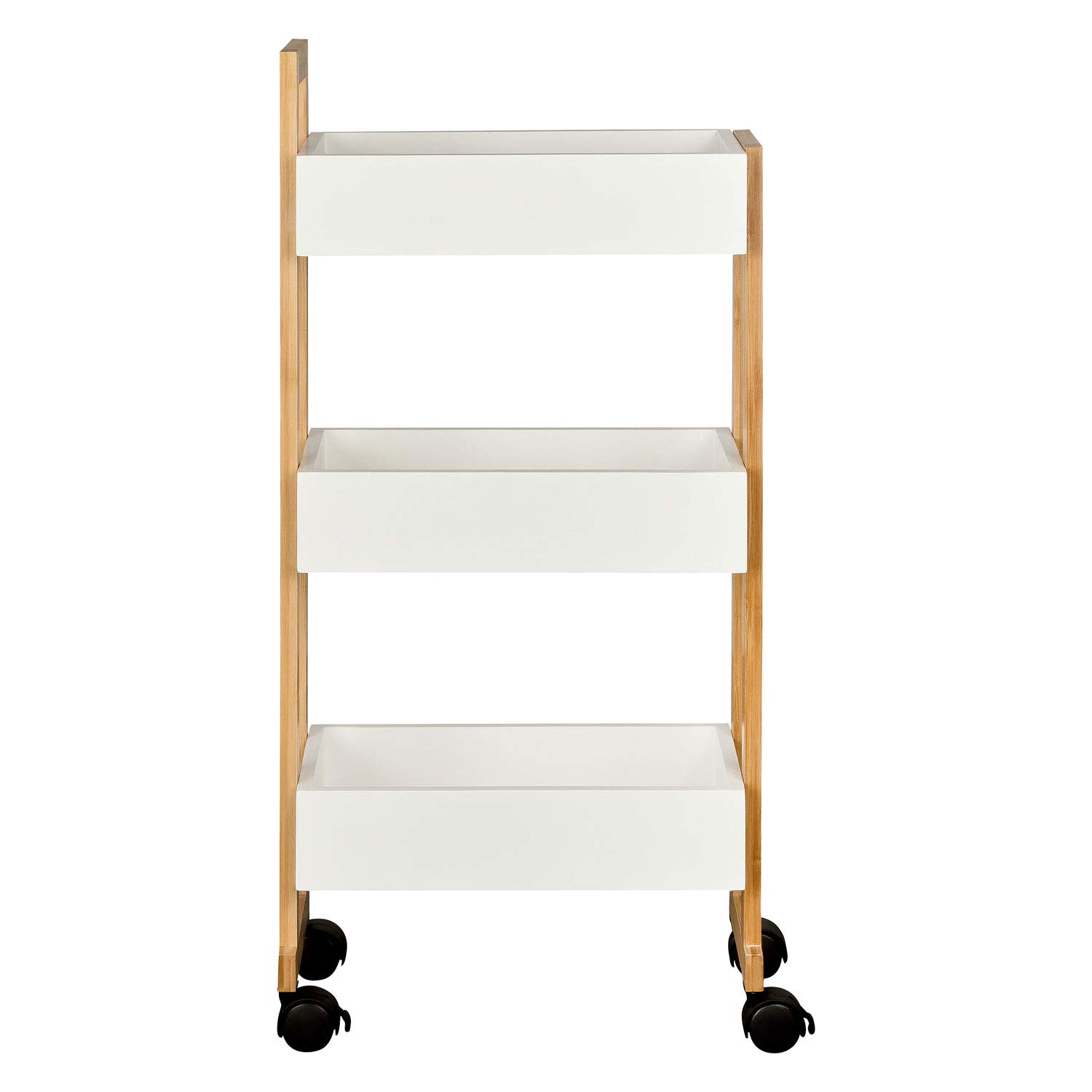 shelfmade Nischenregal Bambus - Küchenwagen schmal - Badregal Rollwagen - Küchenregal weiß, Nischenwagen mit 3 Körben - Holzregal, Badregal stehend