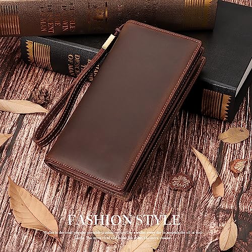 Genuine Leather Long Bifold Wallets for Men Slim RFID Blocking Vintage Zipper Card holder Wallet with Coin Pocket…4