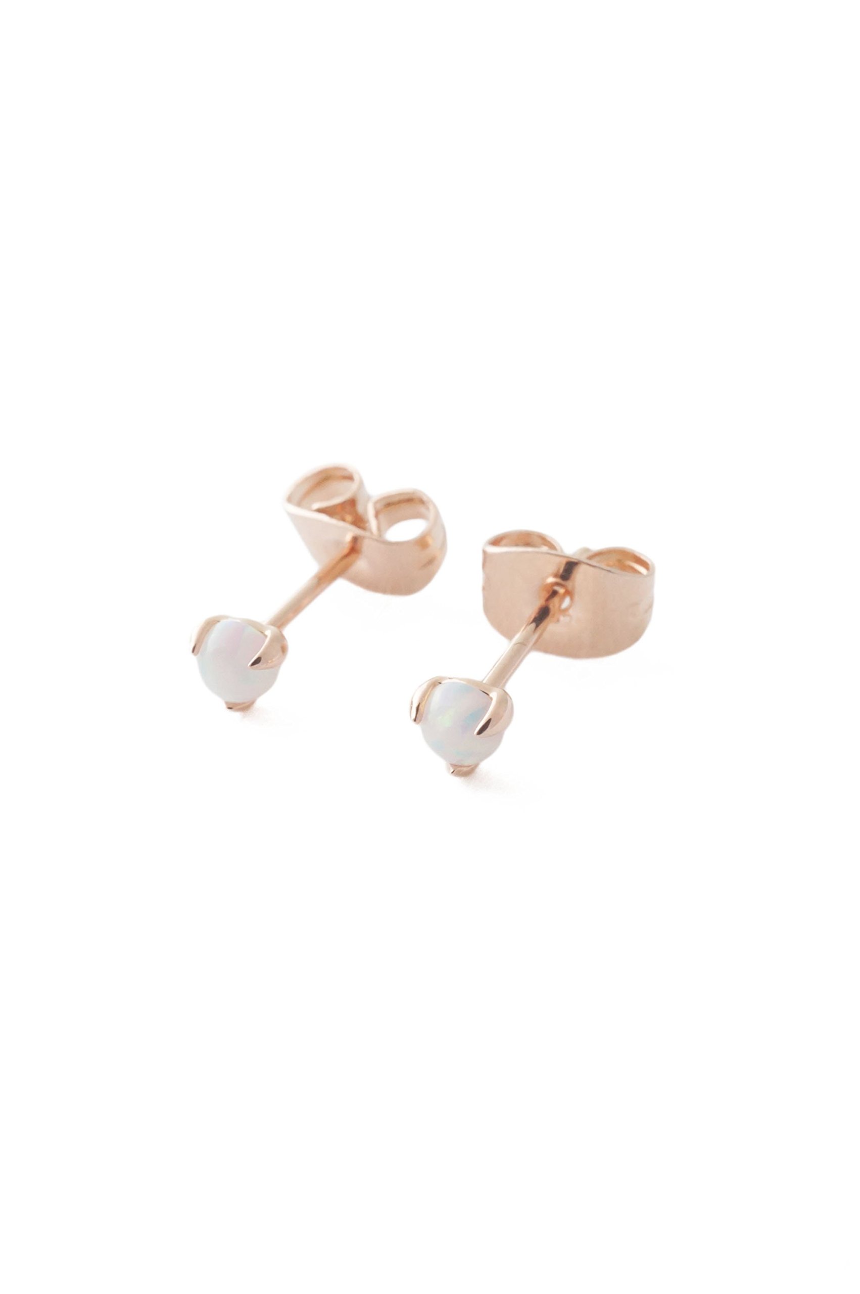 HONEYCATTiny Opal Orb Solitaire Studs in Gold, Rose Gold, or Silver | Minimalist, Delicate Jewelry