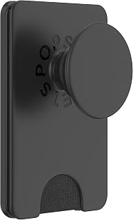 PopSockets Phone Wallet with Expanding Grip and Adapter Ring for MagSafe, Phone Card Holder, Wireless Charging Compatible, Wallet Compatible with MagSafe -Black